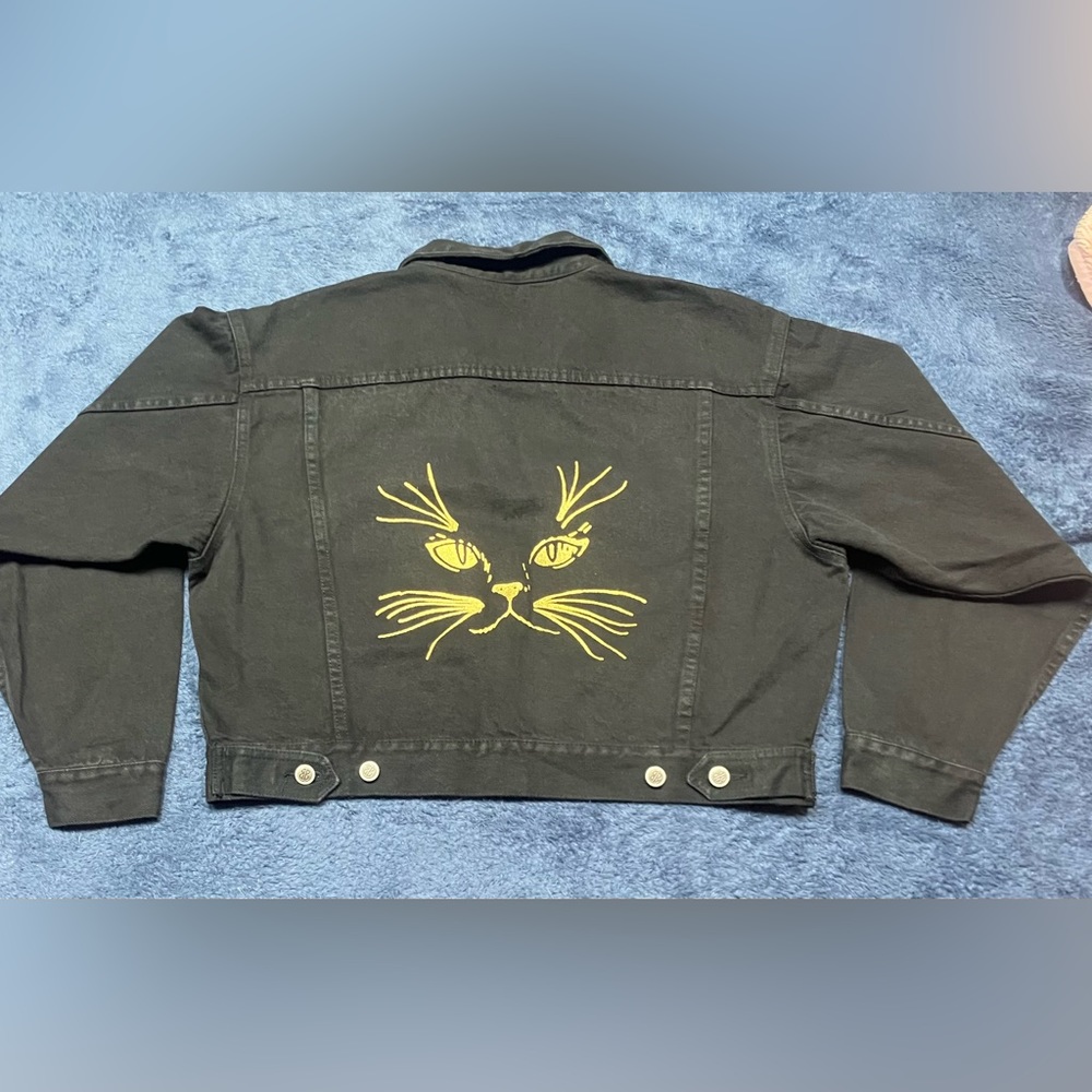 Bill Blass Vintage 1990’s Black Denim Jacket Large - Picture 2 of 8